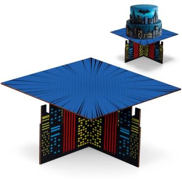 Imagem de SiliFine Suporte de cupcake de herói de 30 x 29 x 15 cm, decoração temática de construção de arranha-céus, decoração temática para decoração de mesa de aniversário de herói