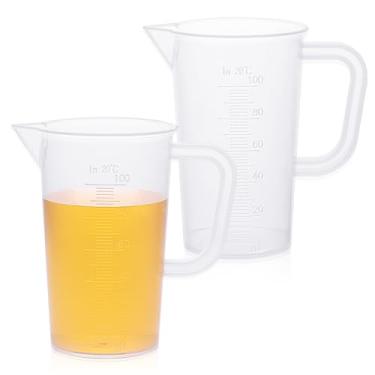 Imagem de Pacote com 2 copos medidores de plástico, copos medidores de líquido, copos graduados inquebráveis de 100 ml com alça e bico, marcações transparentes e precisas perfeitas para cozinha, cozimento