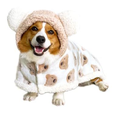 Imagem de Tamanho pequeno a grande, casaco de inverno para cães com chapéu, cobertor de capa engrossada de gatinho, camisola de animais de estimação para cães pequenos médios castanho grande