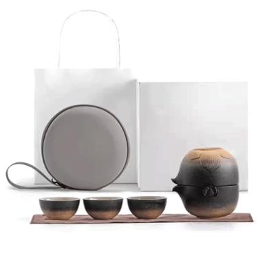 Imagem de Conjunto de bule de chá portátil infusor de chá em forma de lótus conveniente bule de chá de porcelana xícaras de chá de viagem para viagem casa conjunto de chá portátil