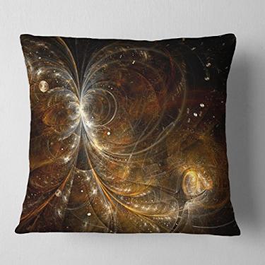 Imagem de Designart Golden Yellow Digital Art Fractal Flower Throw sala de estar, sofá, almofada de alta qualidade + capa de almofada impressa em ambos os lados 40,64 x 40,64 cm