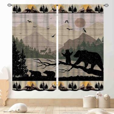 Imagem de Cortinas de urso de fazenda, retrô rústica floresta lago pinheiro, silhueta campestre cabana chalé vintage blackout para janela, tratamentos para cozinha, quarto, sala de estar, conjunto de 2 painéis