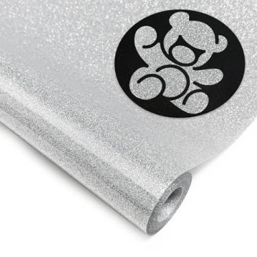 Imagem de DUEUIOE Rolo de vinil de transferência de calor HTV com glitter prateado - 30 cm x 2,7 m, vinil com glitter para todas as máquinas de corte - Fácil de cortar e remover ervas daninhas, vinil HTV com