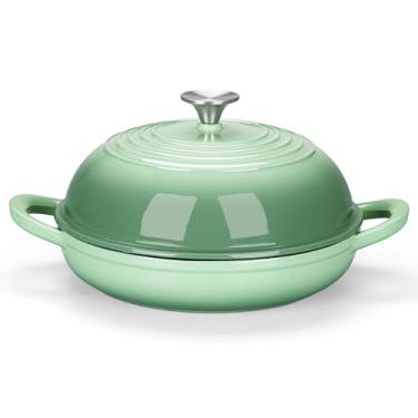 Imagem de E-far Forno holandês para assar pão de fermento, forno holandês de ferro fundido esmaltado redondo de 6 litros para pão artesanal caseiro, tampa de cúpula e base rasa, interior preto fosco e durável