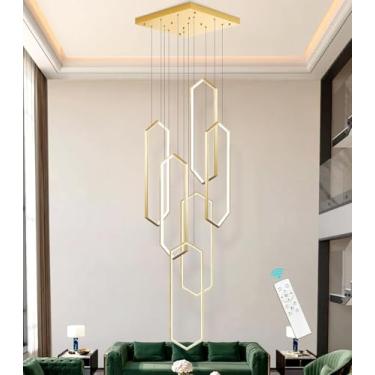 Imagem de Lustre Moderno Led Escada Grande Pingente De Luz De Alumínio Forma Geométrica Jantar Regulável Lâmpada Suspensa Combinação De Altura Ajustável Luminária De, Gold, 6 Lights-20x80cm