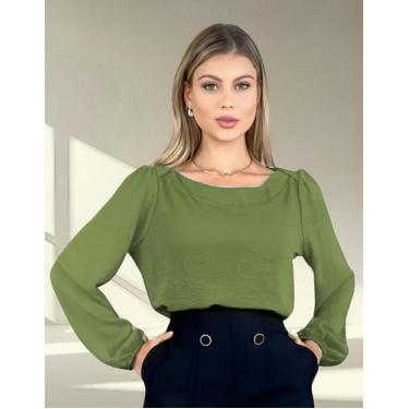 Imagem de Blusa Social Feminina Com Decote Canoa Manga Longa - Katyani Modas, Ve