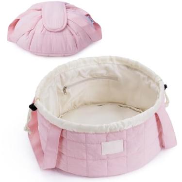 Imagem de Narwey Bolsa de maquiagem com cordão, bolsa grande acolchoada para cosméticos, bolsas de maquiagem inchadas, bolsas de higiene pessoal de viagem para mulheres em viagem, organizador de artigos de