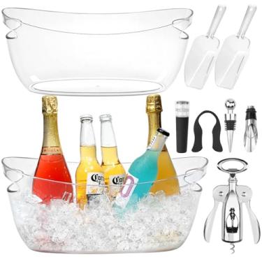 Imagem de KITHELP 2 baldes de gelo para festas, balde de gelo de 5,5 L com colheres e abridor de garrafa de vinho de metal, banheira transparente para champanhe, cerveja, coquetel