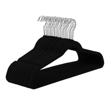 Imagem de Kit 10 Cabides Veludo Antideslizante Reforçado Roupas Delicadas Gancho Giratório Cromado Adulto Preto