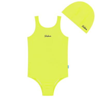 Imagem de Maiô Natação Infantil com Touca Proteção UV50+ Amarelo Neon Kamylus