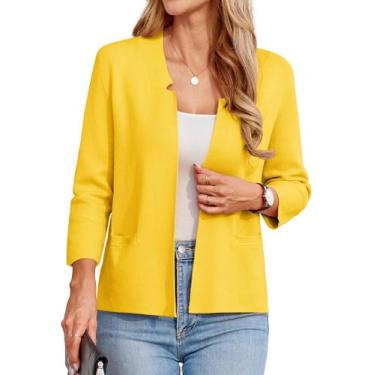 Imagem de Blazer feminino GRACE KARIN, manga 3/4, malha M, amarelo