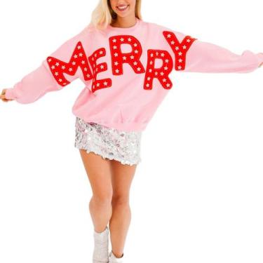 Imagem de Moletom feminino SOOKABEILA com lantejoulas, Natal, vermelho, poliéste