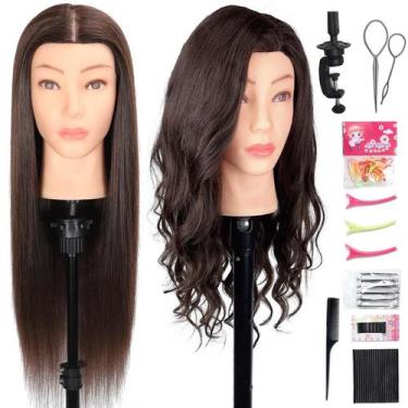 Imagem de Cabeça de manequim MQHIHI Cabelo humano 80% cabelo real 26-28