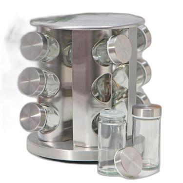 Imagem de Conjunto Porta Temperos Giratório Vidro Tampa Inox Cozinha - Bellator