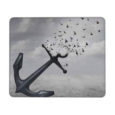 Imagem de Âncora pesada e grupo voador de pássaros céu branco cinza base de borracha antiderrapante tapete de mouse para jogos de escritório para computador, laptop, acessórios de mesa 19 x 24 cm