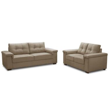 Imagem de Sofá 3 E 2 Lugares Para Sala De Estar Living Allon F04 Veludo Marrom Claro - Lyam Decor