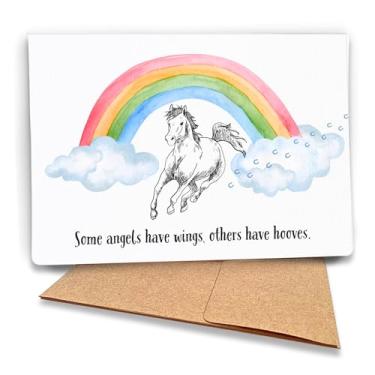 Imagem de Fava Bean Productions Cartão de simpatia da perda do cavalo (1 cartão premium, 13 x 17 cm, mensagem dentro) Cartão de condolências de cavalo com cascos de anjo em aquarela. Também adequado para