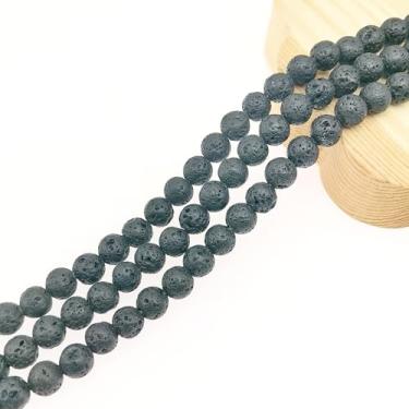 Imagem de Basigeese Contas de pedra preciosa natural para fabricação de joias, contas de pedra real lisas redondas polidas para colar de pulseira, 1 fio de 38 cm (6 mm, pedra vulcânica)