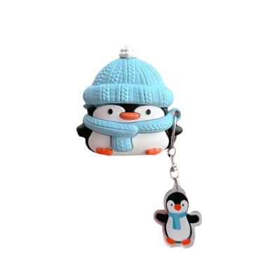 Imagem de Rertnocnf Capa compatível com Airpods 4 2024, 3D fofo personagem Kawaii, chapéu, cachecol, pinguim, chaveiro, acessórios, silicone macio, à prova de choque, protetor de fone de ouvido sem fio com