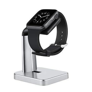 Imagem de WITHit Suporte para relógio inteligente compatível com Apple Watch, prata – Docking station para todos os modelos/tamanhos/capas – Prática e conveniente estação de carregamento do relógio, protege contra derramamentos e arranhões
