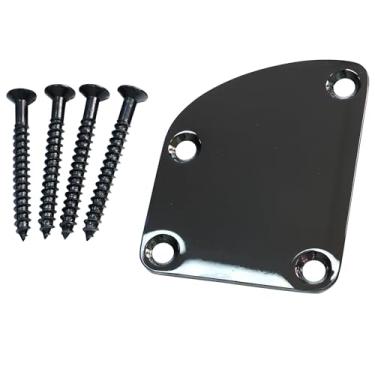 Imagem de OVSAL Placa de pescoço curvada para guitarra elétrica, placa de junta de pescoço de aço inoxidável, compatível com Strat St Telecaster Telecaster, peças de reposição para baixo elétrico, vácuo preto
