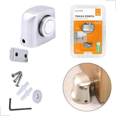 Imagem de 2X Fixador Porta Trava Magnético Inox Batedor Rodapé Imã Pis