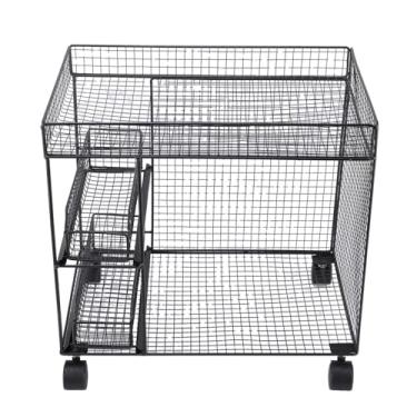 Imagem de TOPINCN Pegue o Organizador da Cesta, Rack de Armazenamento Móvel, Suporte de Armazenamento de Despensa, Carrinho de Cozinha de Arame de Ferro Com Economia de Espaço Com Rodas de Trava (Preto)