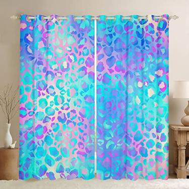 Imagem de Cortinas coloridas de leopardo para quarto, sala de estar, amarelo, azul-petróleo, rosa, leopardo, cortinas elegantes de animais selvagens, meninas, mulheres, decoração de leopardo, tratamentos de