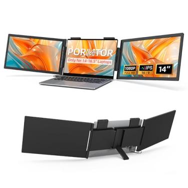 Imagem de Extensor de tela para laptop – Monitor portátil triplo de 14 polegadas IPS FHD 1080P 3-Tipo-C tela externa com Windows Mac Travel Work para laptops, compatível com laptops de 14 a 16,5 polegadas