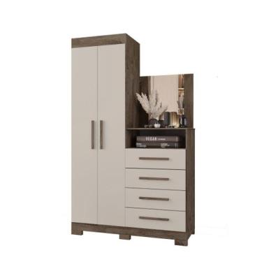 Imagem de Cômoda Multiuso Com Espelho Incluso AB 2 Portas Cor Canela / Off White