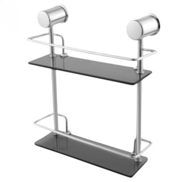 Imagem de Prateleira Dupla para Banheiro, Vidro Fumê 40cm, Suporte em Alumínio, Organizador de Shampoo