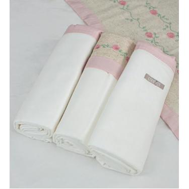 Imagem de Kit com 3 Cueiros Flanelados para Bebê Loupiot Nature – Minasrey 100% Algodão – 80x80cm – Off White com Linho (Rosa)