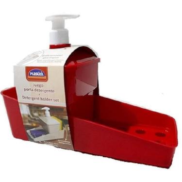 Imagem de Porta Detergente Suporte Esponja Sabão Cozinha Vermelho