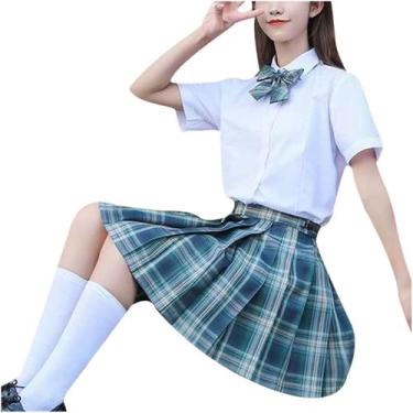 Imagem de Moda feminina xadrez plissada saia em linha A anti-burnout saia curta 