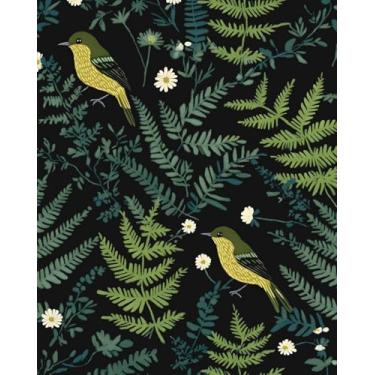 Imagem de XRUIBZI Papel de parede Forest Peel and Stick vintage boho folha verde contato papel verde pássaro floral mural de parede vinil impermeável autoadesivo removível para locatário papel de parede