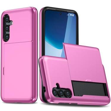 Imagem de SORAKA Capa para Samsung Galaxy A56 5G com suporte de cartão PC e TPU camada dupla 2 em 1 capa bumper capa à prova de choque rosa