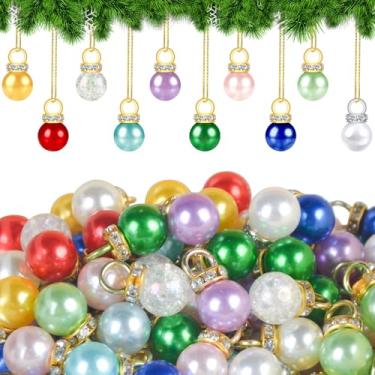 Imagem de 100 peças de enfeites de mini bolas de Natal, miniaturas de 9 mm, várias cores, decorações para pendurar em árvore minúscula, 10 cores, pingentes de bolas de Natal brilhantes pequenas para festas