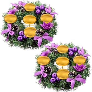 Imagem de Guirlanda de Natal do Advento Conjunto de 5 castiçais, guirlandas de pilar, decoração de peça central, anel de 30,5 cm, suporte de vela para igreja, férias, casa, casa, casa, bolas (sem velas)
