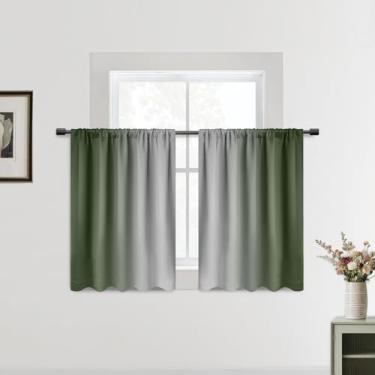 Imagem de SimpleHome Cortinas pequenas para janela de cozinha verde sálvia sobre a pia – bolso do varão cortinas semicurtas para janela com isolamento térmico para café/trailer/banheiro, 2 painéis, 132 x 91 cm
