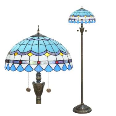 Imagem de Tiffany Candeeiro de chão azul estilo mediterrâneo luz de piso de vitral iluminação brilhante rústica lâmpada de canto de leitura vintage exclusiva bronze para decoração de casa, sala de estar, quarto