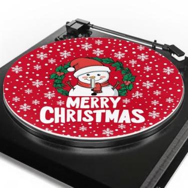 Imagem de GLENLCWE Tapete deslizante para toca-discos com estampa de boneco de neve, decorações de feliz Natal, tapete giratório de feltro de 30,5 cm, antiderrapante e grosso, acessórios para discos de vinil