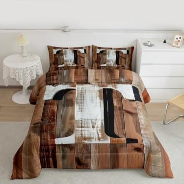 Imagem de Feelyou Conjunto de edredom com letra T, para todas as estações, com 1 fronha, presente para mulheres, adolescentes, meninas, roupas de cama de solteiro, decoração rústica de casa de fazenda, arte