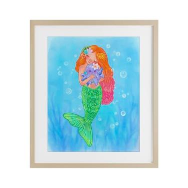 Imagem de Stupell Industries Impressão emoldurada Sweet Mermaid Love Birch sob vidro, design de Stephanie Sanchez, 21 x 17