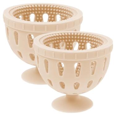 Imagem de 2 peças de limpador de escova de ovos de silicone, lavador de ovos de cozinha, esfregão rotativo multiuso de frutas e vegetais para ovos frescos para lavar batatas e tomates (bege)