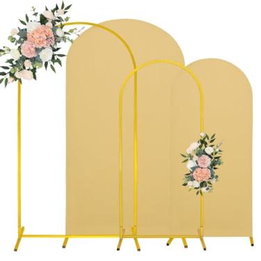 Imagem de Conjunto de capa de fundo de arco de 1,8 m e arco de elastano cáqui combinando com suporte de arco de chiara de topo redondo e capas para festa de aniversário, chá de bebê, banquete, arco (cáqui)