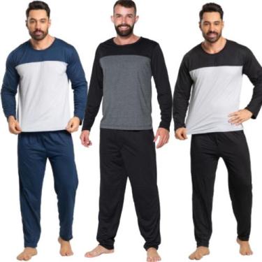Imagem de KIT 3 Pijama Masculino Bicolor Inverno WLS Modas Calça Comprida Blusa 