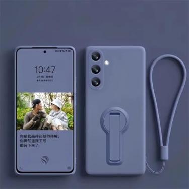 Imagem de Capa de celular dobrável com suporte oculto de silicone líquido de luxo para Samsung Galaxy S25 Ultra S24 S23 Fe S22 S21 S20 Plus (para Galaxy S21 Plus/azul-cinza)