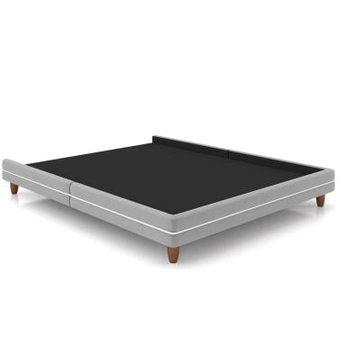 Imagem de Cama Casal Base Box Pés Madeira 168cm Suném P05 Veludo Cinza - Lyam Decor