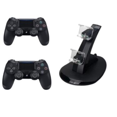 Imagem de Kit 2 Controles Compatível Para PS4 + Base Carregador para Controles PS4 