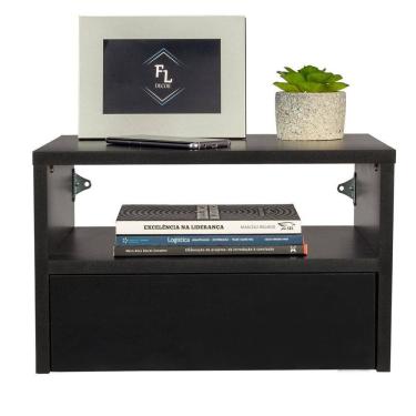 Imagem de Mesa Cabeceira Suspensa Preto 50 Cm Gaveta Embaixo Enviamos